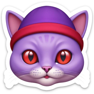 purple alien cat with no fur and red hat sticker