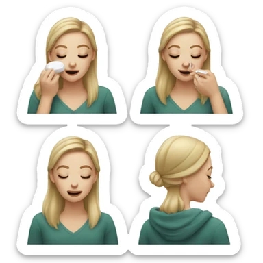 white girl applying cream on face sticker