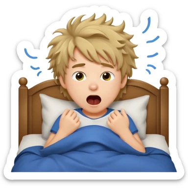 emoji- of a cute boy waking up in bed. He is yawning or rubbing his eyes.  sticker