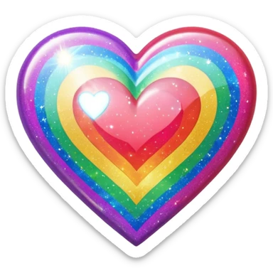 glitter heart with rainbow sparkles sticker