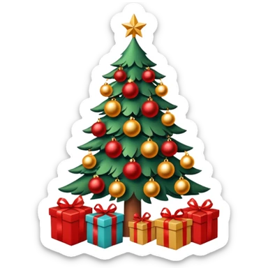 un sapin de Noël décoré, festif sticker