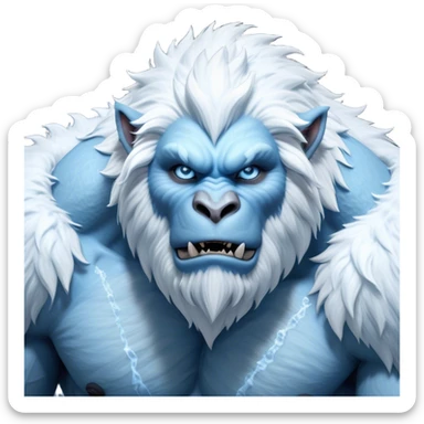 Cinematic Realistic WoW Yeti Portrait, depicted as a majestic, colossal creature of the frozen wilds, with thick, shaggy fur in pristine icy white and subtle pale blue highlights. His powerful, muscular frame and piercing ice-blue eyes exude ancient wisdom and raw strength. Rendered with lifelike texture and natural frosty lighting, high shine, noble and imposing, capturing the essence of a legendary yeti guardian. sticker