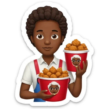 black person holding fried chicken in a KFC bucket and watermelon and cotton sticker