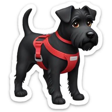 bi black terrier dog with red harness  sticker