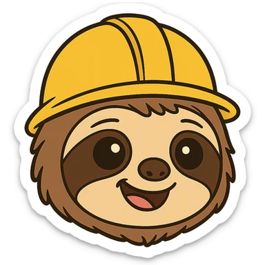 baby sloth face with a yellow construction helmet, no body, 2D cartoon style sticker