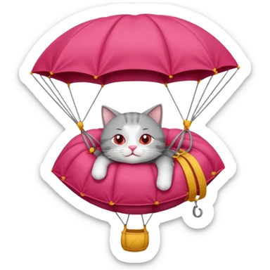 sleepy gray cat riding red parachute sticker