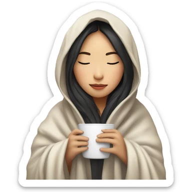 asian girl inside a blanket sipping coffee eyes closed sticker