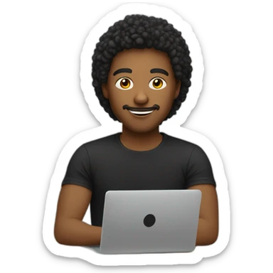 youn cool designer working on laptop no glasses wearing black t shirt sticker