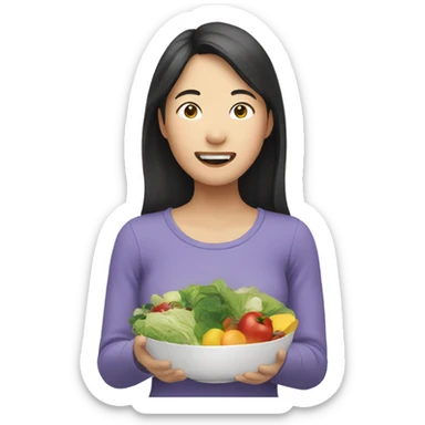 asian person eating healthy sticker
