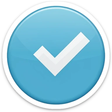 "A small solid cyan-blue circle with a centered bright white check mark, clean and minimal, symbolizing trust and distinction." sticker
