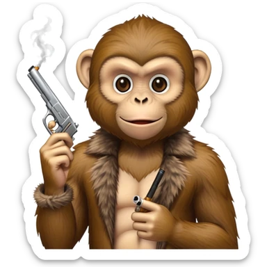 Monkey, smoking cigarette and holding a gun sticker