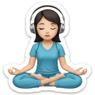 An East Asian woman🧘🏻‍♀️ is sitting cross-legged in a meditation pose, wearing Apple headphones🎧 and listening to music. The song is so beautiful that she has her eyes closed and tears streaming down her face. sticker