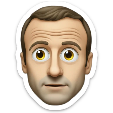 Emmanuel Macron, a big € on each eye, cartoon money eyes sticker