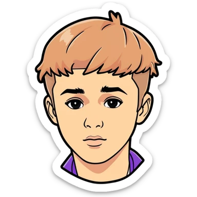 2020  Justin bieber,  canadian singer & musician , hyperrealistic, mirco-detailed, vivid, bold colors, flat layout, close up, good looking, sticker design
 Must be 8k hd, 8000x8000px resolution. Must use very thin transparent smooth lines sticker