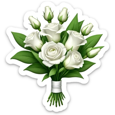 big bouquet white Lisianthus, luxuriant, leaf, bud sticker