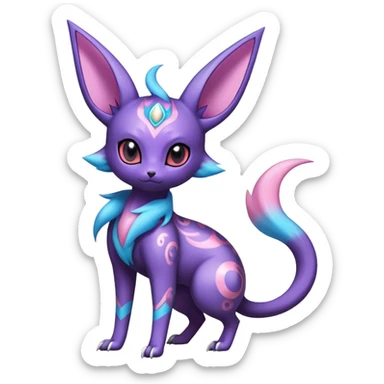 Shiny Exotic Badass Colorful Ethereal Royal Mysterious Gothic Noibat-Espeon-Umbreon-Sylveon-Pokémon-Fakémon-hybrid-creature (full body) with random pattern-markings sticker