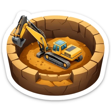 Emoji-style illustration of an excavation pit, flat vector look, bold outlines, minimal details, no background. sticker