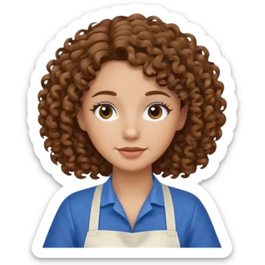 woman with curly hair in blue apron sticker