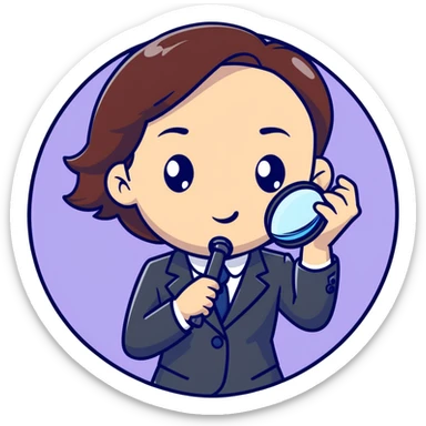 girl detective in a suit, peering through a magnifying glass, inquisitive expression sticker