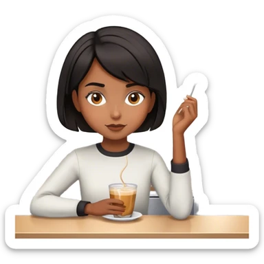 Straight and black short hair girl with a swirl in the canteen sticker