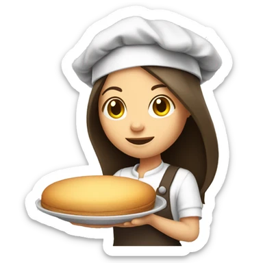 Brunette long straight hair girl holding plate in a cook hat sticker