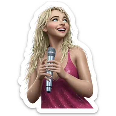 blonde girl singing in rain sticker