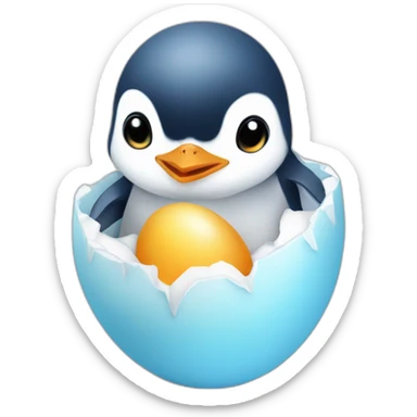 kawaï baby blue penguin hatching from its egg sticker