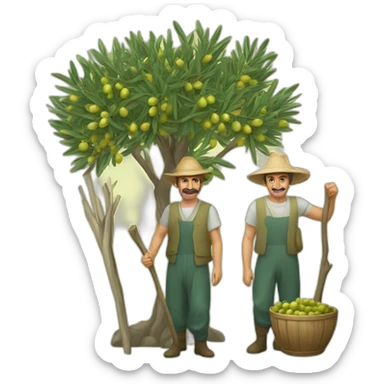 olive tree and andalusian farmers with a stick sticker