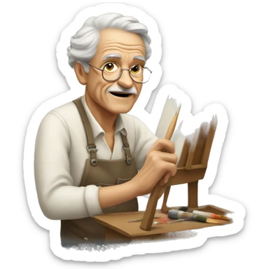 Elderly old artist painter sticker