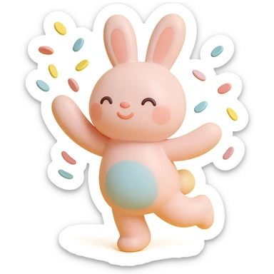 cotton bunny throwing confetti and spinning in vinyl figure style sticker