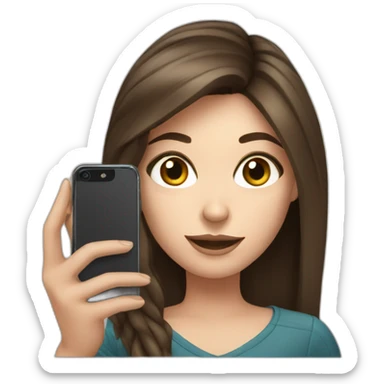 brunette white girl making a selfie with phone sticker