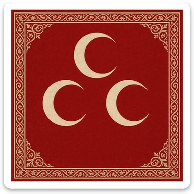 Red background Ottoman Empire flag with three white crescents, traditional motifs, historical and authentic design sticker