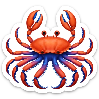 a red crab with two claws and a blue octopus are friends sticker
