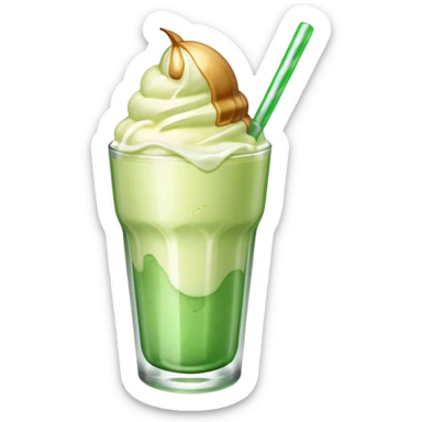 Japanese cream soda green on a glass with ice ice cream vanilla 1 scoop on top sticker