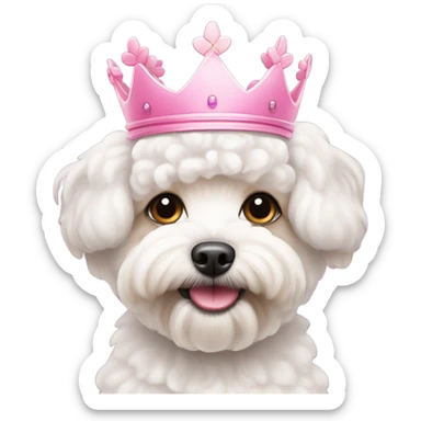 white maltipoo with pink crown on head sticker