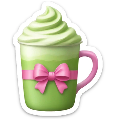 Make a green matcha latte with a pink bow sticker