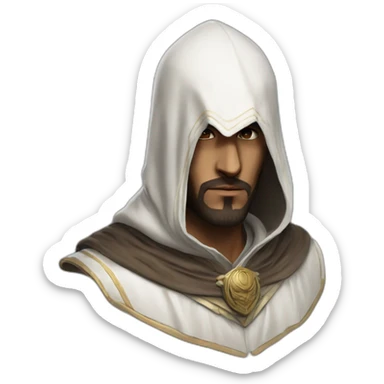 hood that resembles that of basim ibn ishaq from assassin's creed mirage sticker