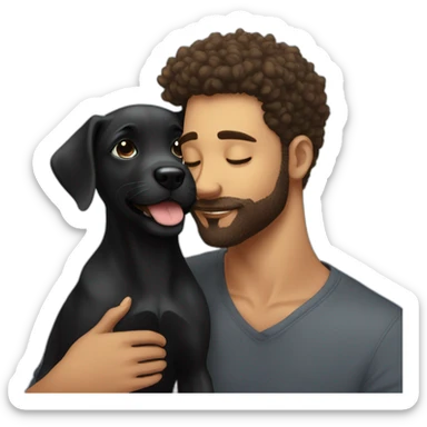 A black puppy kissing Bearded young man sticker