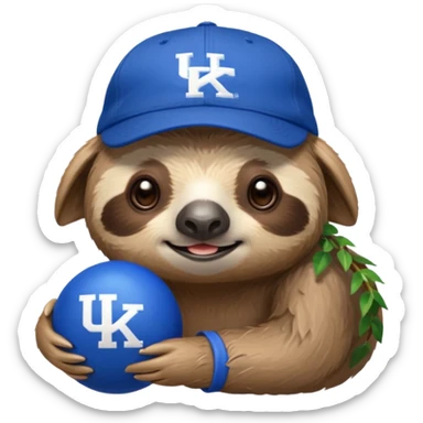 Sloth with a blue ball cap and UK for university of Kentucky  sticker