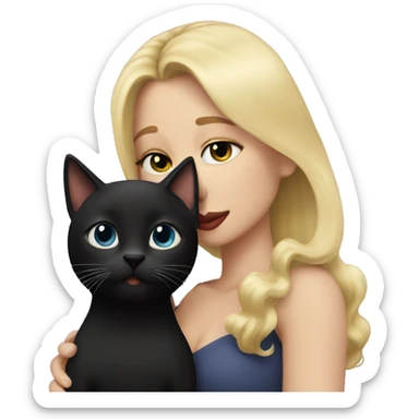 Pretty long blonde haired woman kissing Black cat sticker