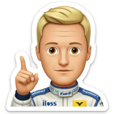 Ralf Schumacher pointing at Ralf Schumacher sticker