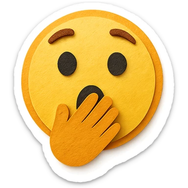 surprised face with hand over mouth, yellow and orange tones, paper craft style sticker