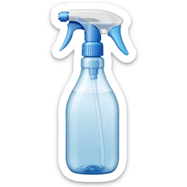 plastic spray bottle with simple trigger top and translucent body filled with clear liquid, practical shape, subtle grip texture on neck, no branding, slight reflection on plastic, no label, no cloth, no surface, soft lighting, subtle shadows, emoji scale sticker