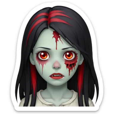 Garota zumbi cabelo longo preto, mevhas vermelhas nas laterais na frente da cabeça sticker