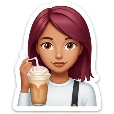 Burgundy haired tanned girl with iced latte sticker