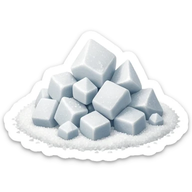 pile of coarse, angular white salt crystals, irregular and slightly translucent, crunchy texture, grains catch soft light with subtle glints, no spoon or container, transparent background, emoji scale, apple emoji style sticker