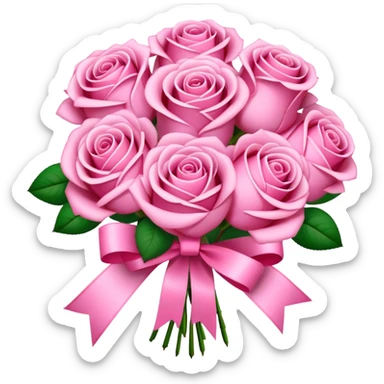 pink rose bouquet with pink ribbons  sticker