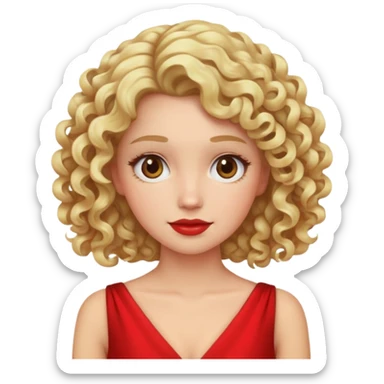 Woman with curly blonde hair and red dress sticker