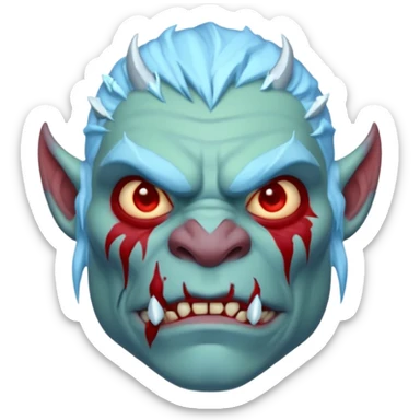 Fantasy orc portrait emoji, frozen scar glowing deep red against icy blue skin tones, primal winter survival theme, restrained detail, clean readable emoji style, male/female variant
 sticker
