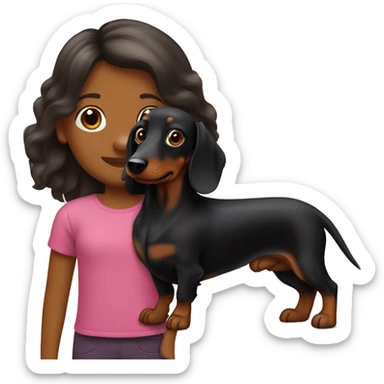 Long-haired black dachshund with girl sticker